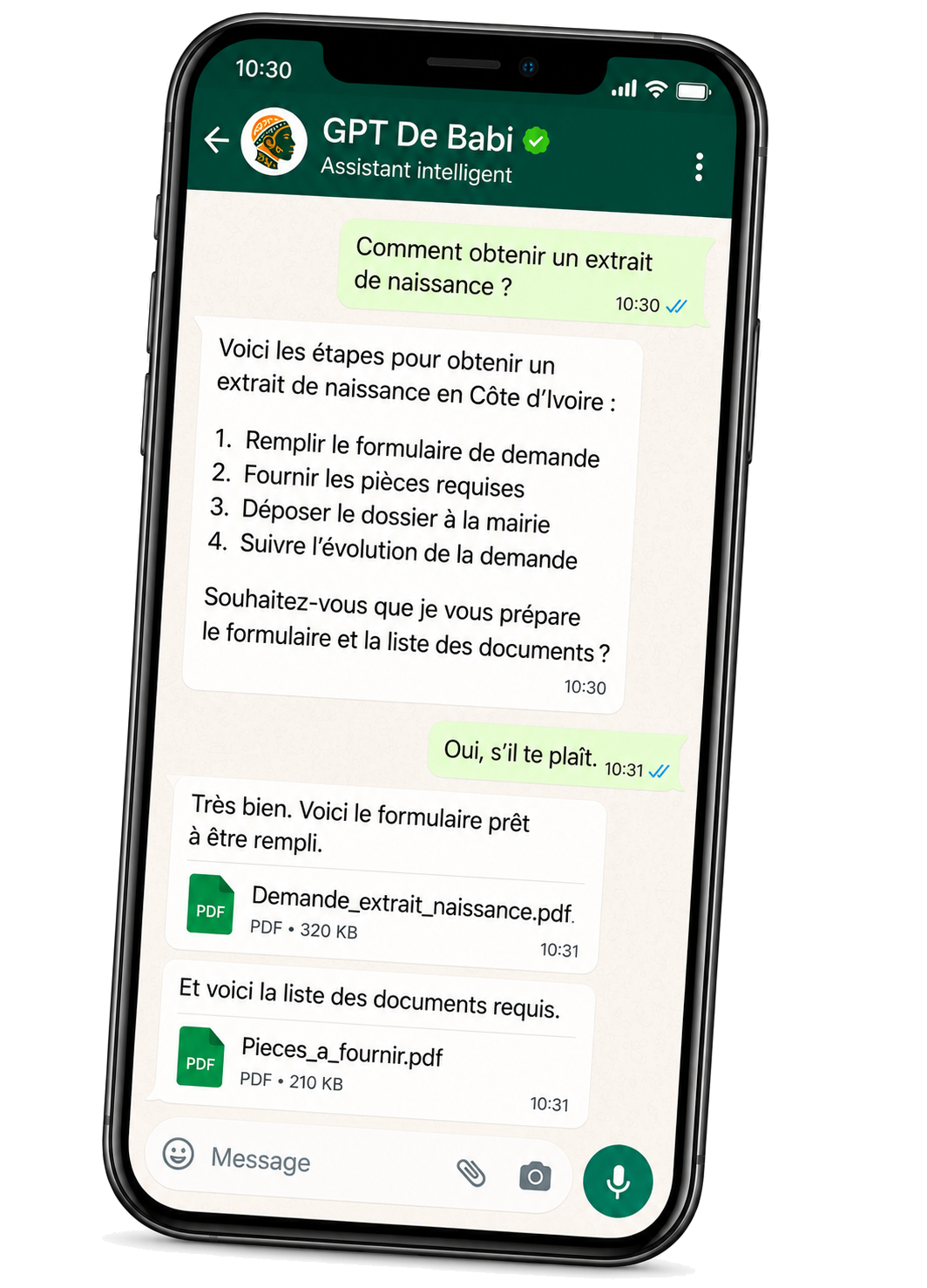 GPT de Babi WhatsApp assistant helping users discover local information and opportunities in Côte d'Ivoire.